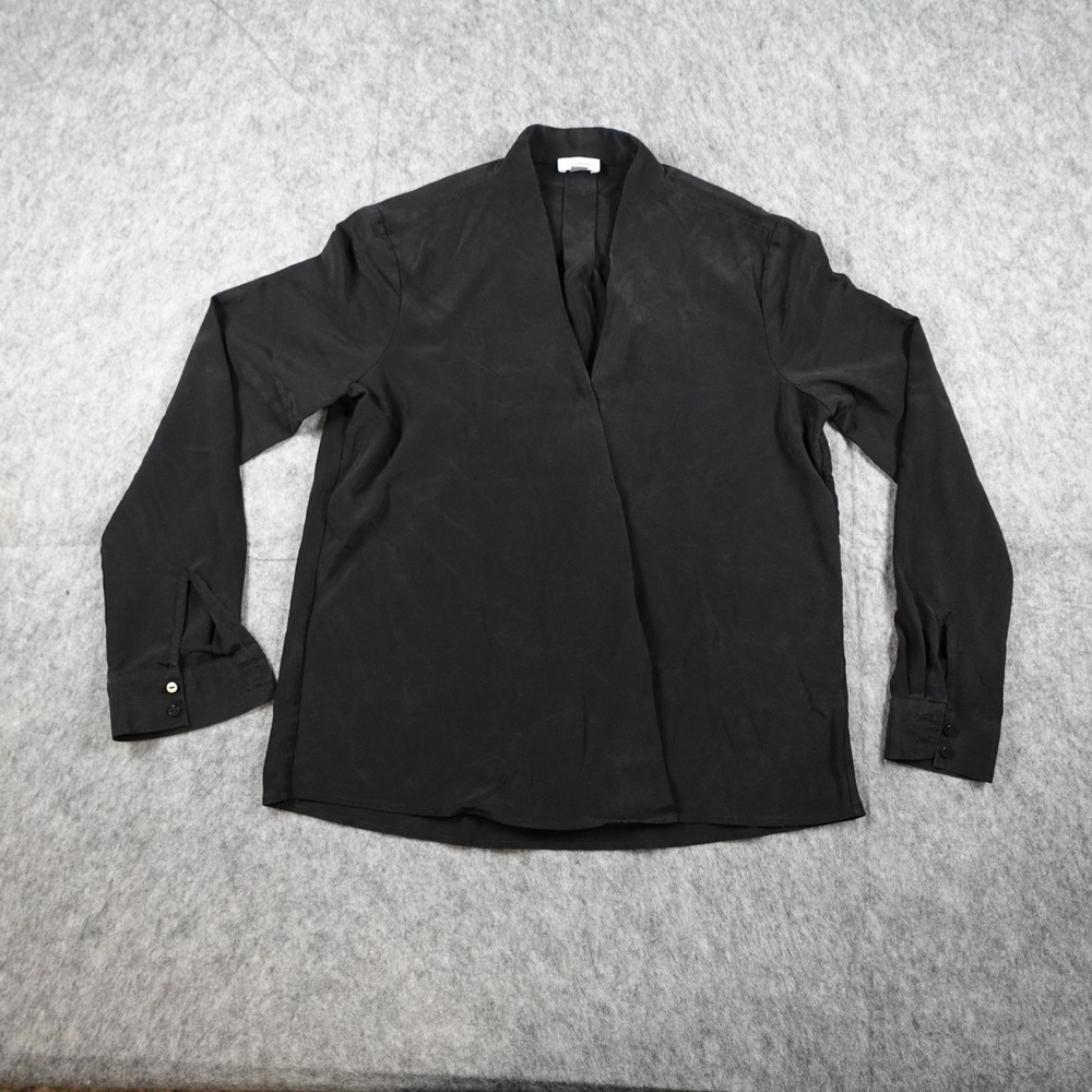 Cuyana Top Womens Extra Small Black Silk VNeck Long Sleeve Pullover Blouse Luxe‎
